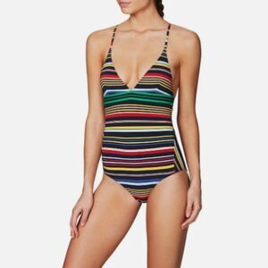 Stella McCartney Designer Luxury Rainbow Stripe One-Piece Swimsuit, Women Small